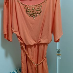NWT Peach Dress w/gold grommet and matching belt